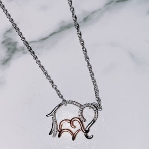 Diamond Elephant Necklace Sterling Silver 14k Gold